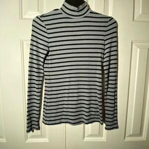Tahari Black and Gray Striped Turtleneck